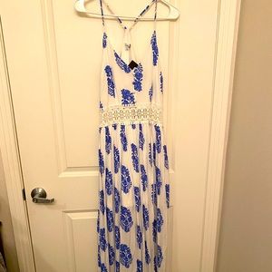 Blue and white maxi dress.